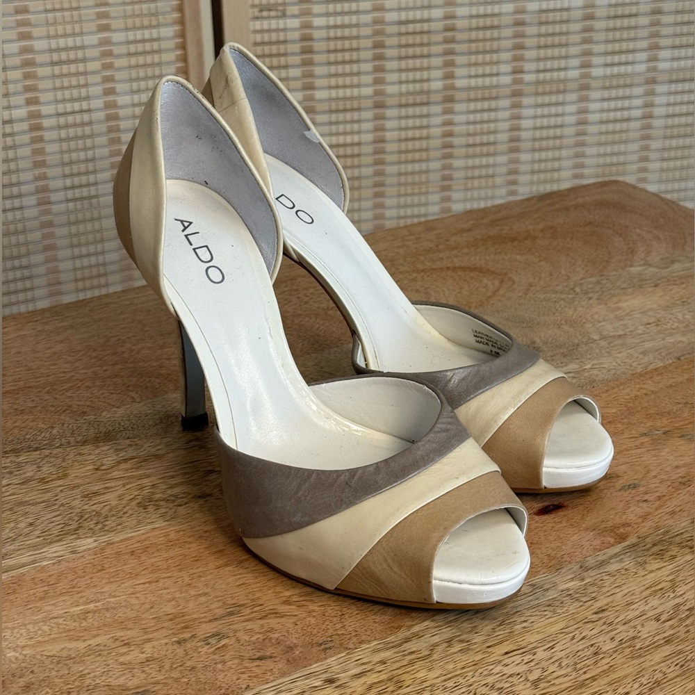 Aldo Cream and Tan Elegant Stiletto Heels